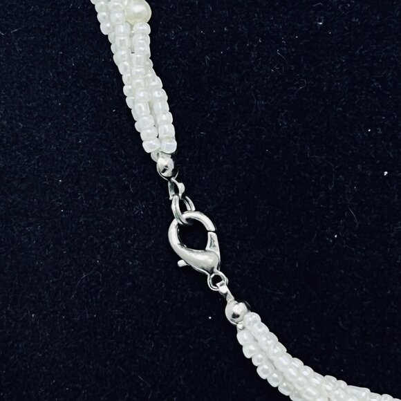 Vintage 4 Strand Twisted White Faux Pearl Seed Bead Necklace (796) - Picture 5 of 6